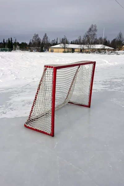 Ein Leeres Eishockey Tor Freien — Stockfoto