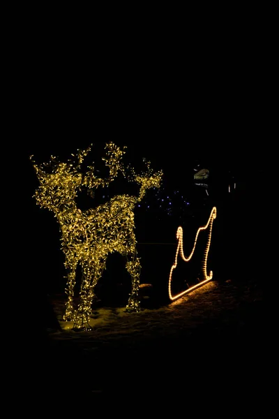 一个垂直拍摄的圣诞装饰 灯火通明 形似一头鹿 — 图库照片