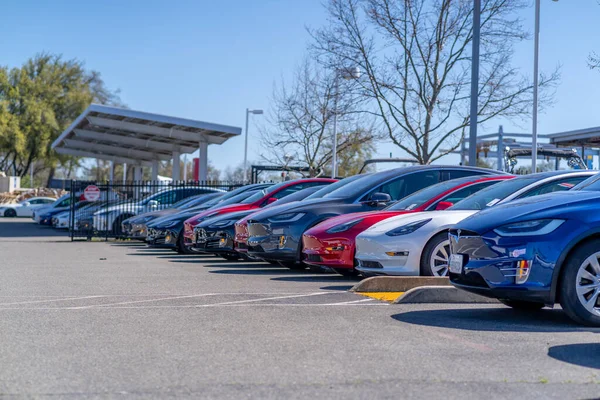 Rocklin Vereinigte Staaten März 2021 Die Berühmten Tesla Autos Stehen — Stockfoto