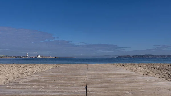 Een Prachtig Uitzicht Houten Steiger Die Leidt Naar Zee Aan — Stockfoto