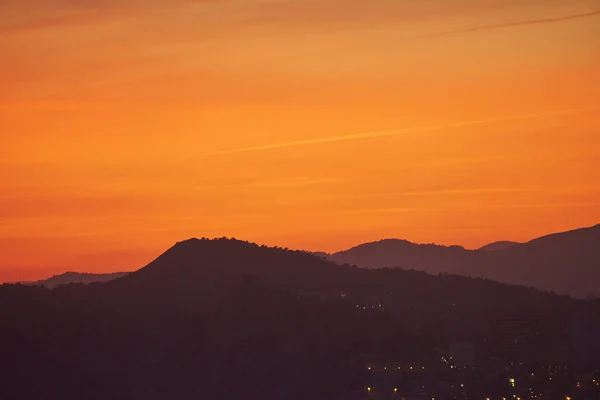 Beautiful Landscape Mountain Silhouettes Orange Sunset Sky — Stockfoto