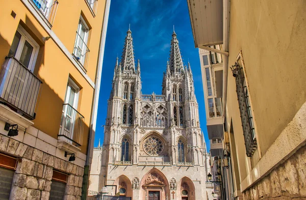 각도의 파노라마처럼 펼쳐진 스페인 부르고스 대성당의 — 스톡 사진