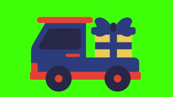 Игрушечный Грузовик Анимацией Зеленого Экрана Подарочной Коробке Vfx — стоковое видео