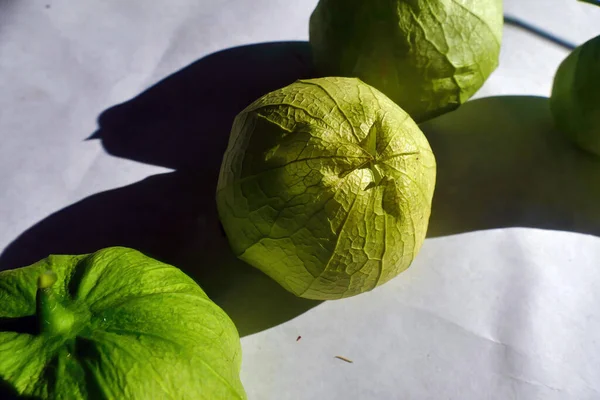 Top View Green Ripe Fresh Organic Tomatillos Also Known Mexican — Stock Photo, Image
