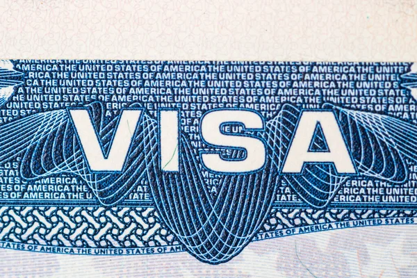 Enkel Närbild Skott Ett Fragment Den Amerikanska Visum Logotypen Passet — Stockfoto