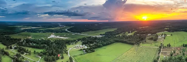 Panoramic Shot Country Landscape Sunset — Zdjęcie stockowe