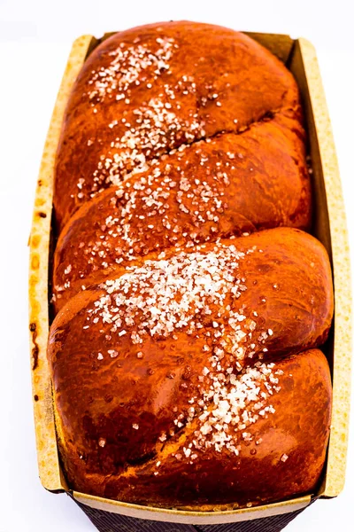 Closeup Traditional Romanian Bulgarian Sweet Leavened Bread Kozunak Babka Basket — Stock Photo, Image