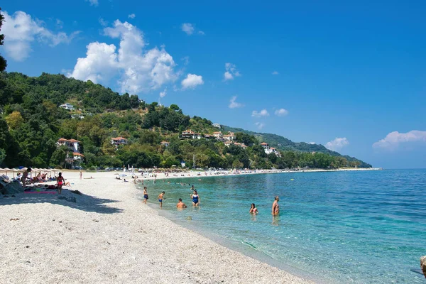Volos Griekenland Sep 2021 Zicht Een Strand Aan Zee Groene — Stockfoto