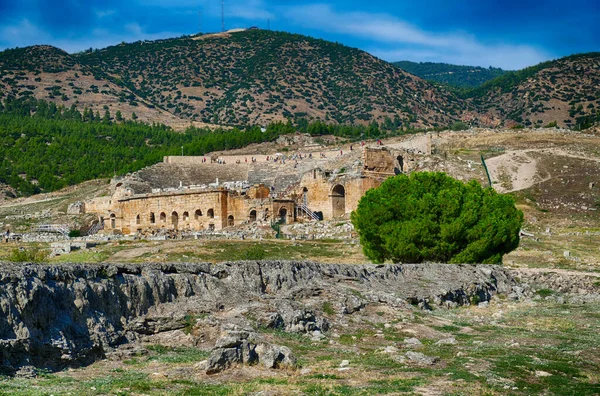 Римський Амфітеатр Стародавньому Місті Гієраполь Памукккале Туреччина — стокове фото