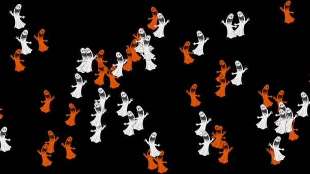 Floating Halloween Ghosts Black Background — Stock Video