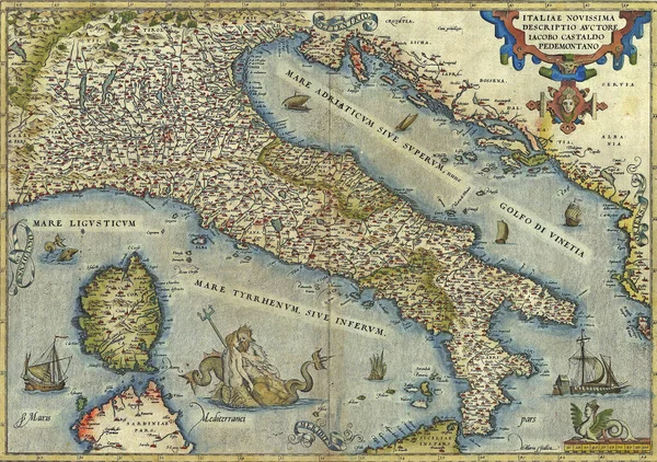 Antigo Mapa Colorido Século Xvi Itália Mostrando Córsega Costa Ocidental — Fotografia de Stock