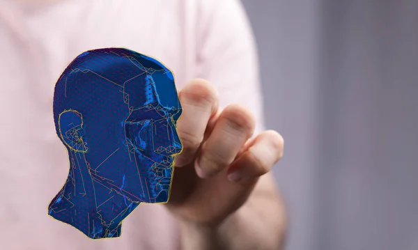 Man Blurred Background Usin Human Head Brain Artificial Intelligence Concept — Zdjęcie stockowe