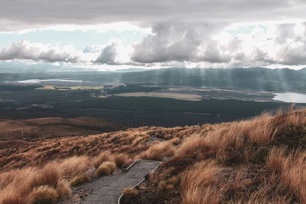Fantastisk Utsikt Över Regnmoln Över Odlad Mark Nya Zeeland — Stockfoto