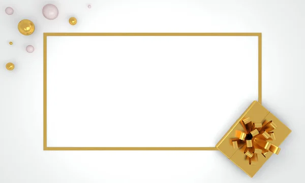 Рождественская Рамка Белом Фоне Золотым Подарком Игрушками Копировальным Пространством — стоковое фото