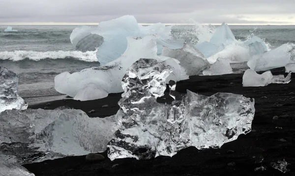 Veduta Pezzi Ghiaccio Glaciale Portati Riva Diamond Beach Islanda — Foto Stock