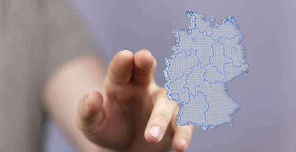 Μια Αφηρημένη Λήψη Ενός Τρισδιάστατου Χάρτη Ολογραμμάτων Της Γερμανίας Μια — Φωτογραφία Αρχείου