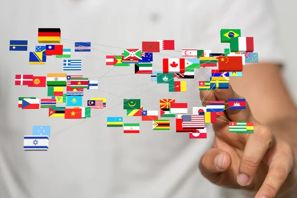 Abstrakcyjne Ujęcie Flag Wszystkich Krajów Świata Globalnej Przestrzeni Sieciowej — Zdjęcie stockowe