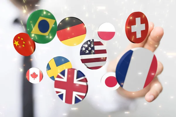 Abstrakt Bild Flaggor Från Alla Världens Länder Ett Globalt Nätverksrum — Stockfoto