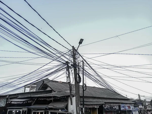 Саут Танжеран Индонезия Сентября 2021 Года Неопрятный Грязный Электрический Кабель — стоковое фото