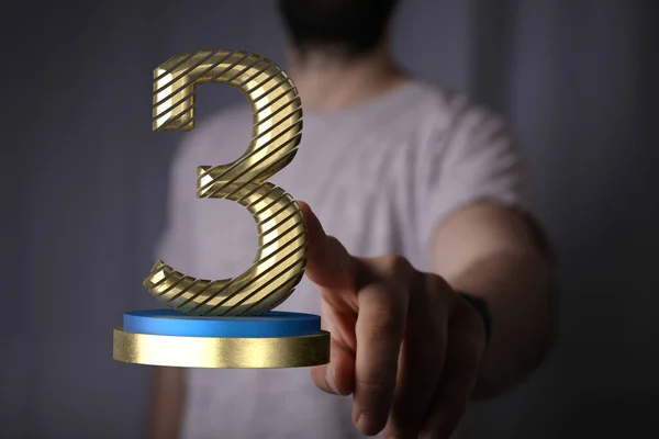 Close Dedo Homem Tocando Renderização Aniversário Anos — Fotografia de Stock