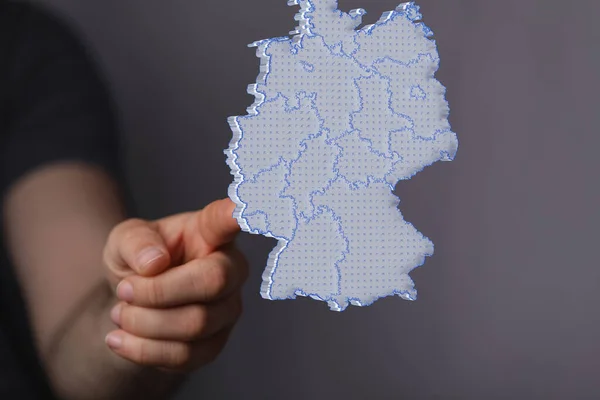 Man Finger Interacting Render Abstract Germany Map Network — Stock Photo, Image