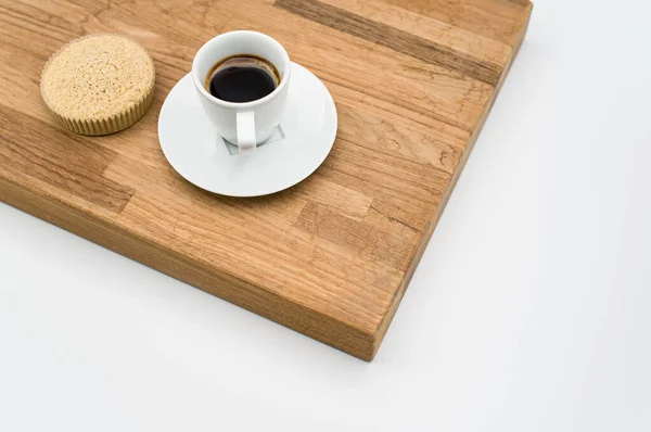 Espresso Coffee Buckwheat Flour Organic Cake Wooden White Background Copy — Stock Photo, Image