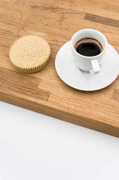 Espresso Kaffee Und Buchweizenmehl Bio Kuchen Auf Einem Hölzernen Und — Stockfoto