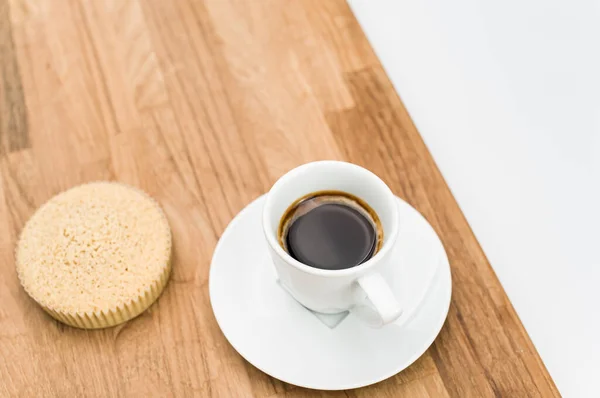 Espresso Coffee Buckwheat Flour Organic Cake Wooden White Background Copy — Stock Photo, Image