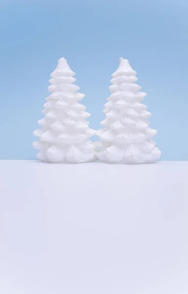 Elszigetelt Dekoratív Tűlevelű Fák Ellen Kék Fehér Háttér — Stock Fotó