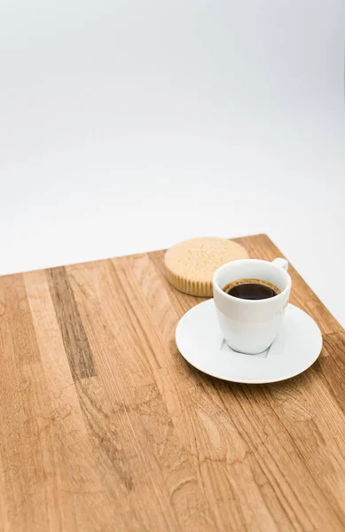 Espresso Coffee Buckwheat Flour Organic Cake Wooden White Background Copy — Stock Photo, Image