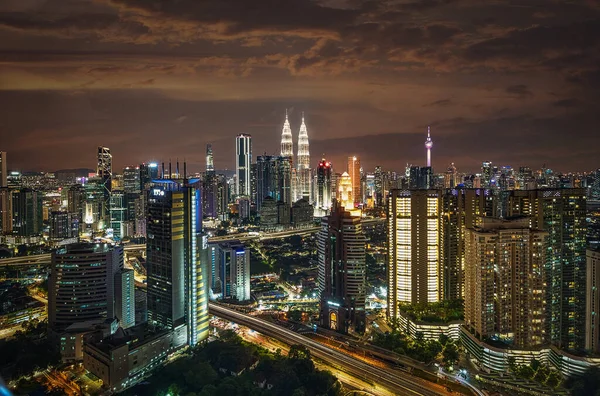 Uma Vista Panorâmica Cidade Noturna Kuala Lumpur — Fotografia de Stock