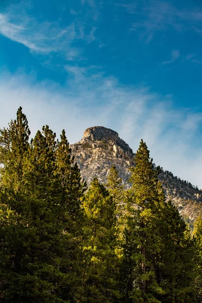 在阳光灿烂的日子里 一座美丽的岩石山的垂直拍摄 — 图库照片