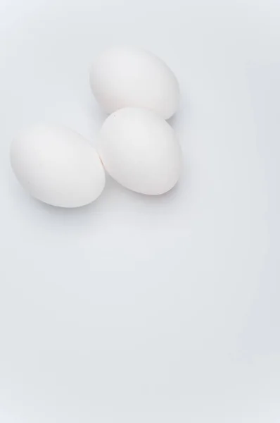 Organic White Eggs White Surface Copy Space Text — Stock Photo, Image