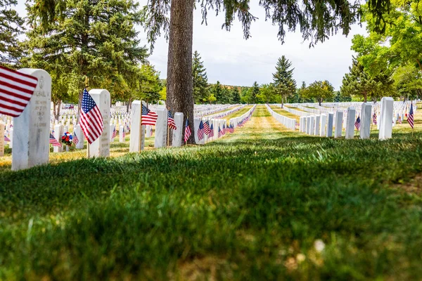 Uma Bela Foto Das Bandeiras Memorial Day Cemitério Estadual Santa — Fotografia de Stock