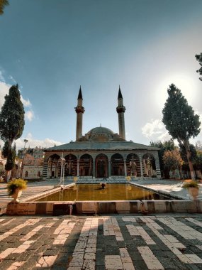 The Tekkiye Mosque in Damascus, Syria, is located on the banks of the Barada River. It is one of the finest examples of Ottoman architecture. clipart