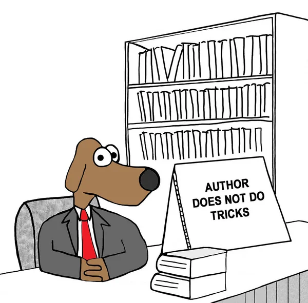 Hund Vid Författarens Bord Har Tecken Som Säger Att Han — Stockfoto