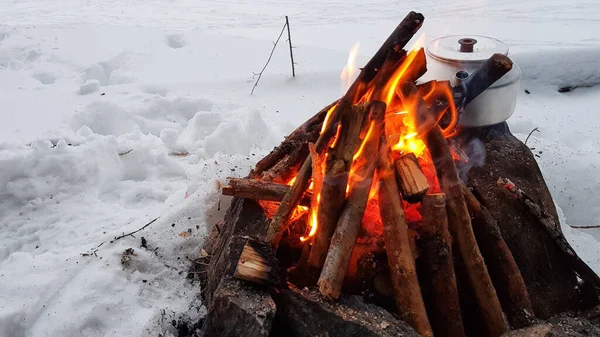 Scenic View Bonfire Winter Surrounded Snow — Stock Photo, Image