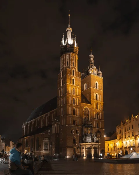 Basilika Maria Alun Alun Utama Krakow Polandia — Stok Foto