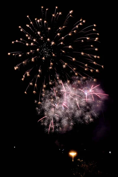 暗い夜空にカラフルな花火大会 — ストック写真