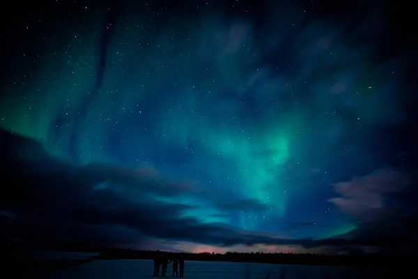 Een Prachtige Lichtweergave Van Blauwe Aurora Borealis Lucht — Stockfoto