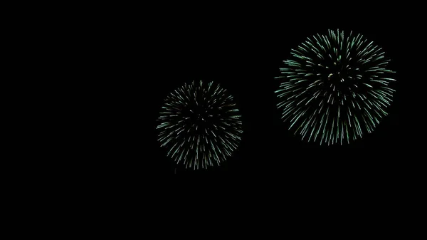 Fireworks Create Abstract Patterns Night Sky Black Background Green Lightning — Stockfoto