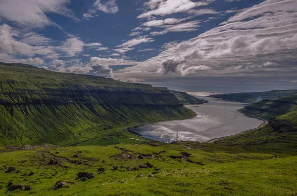 Scenic View Fjord Faroe Islands — Φωτογραφία Αρχείου