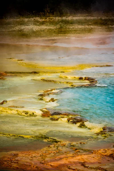 Aerial Shot Steamy Hot Springs Yellowstone National Park Wyoming United — стокове фото