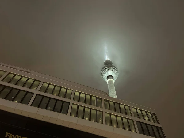 Une Vue Panoramique Tour Télévision Berlin Allemagne Pendant Nuit — Photo