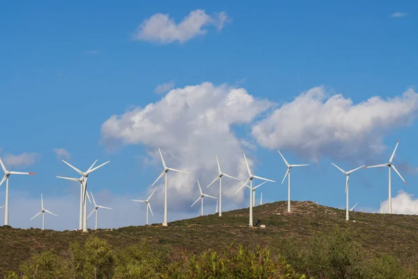 Una Vista Potencia Las Turbinas Eólicas Que Generan Electricidad Energía — Foto de Stock