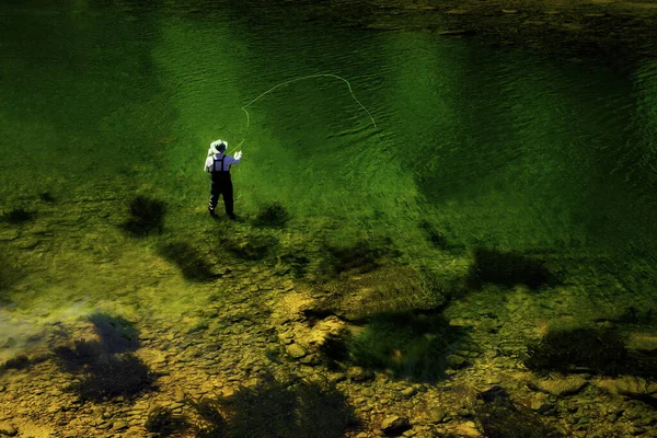 Een Hoge Hoek Opname Van Een Man Vissend Sipsey River — Stockfoto