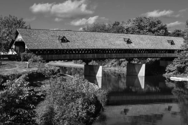 Grayscale Shot View Covered Bridge Lake Frankenmuth — Stock Photo, Image