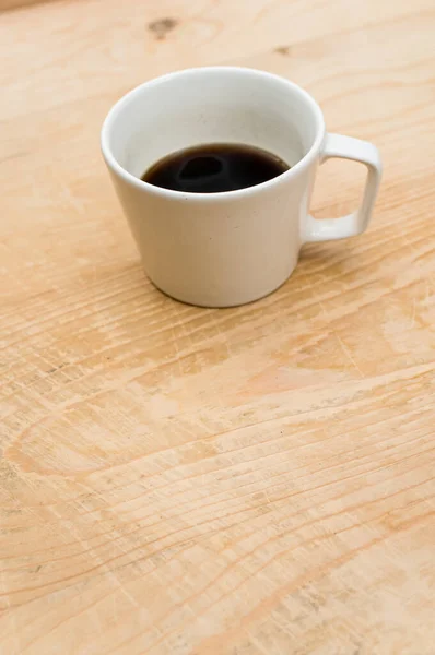 Svart Kaffe Vit Mugg Grov Trä Bakgrund Med Utrymme För — Stockfoto