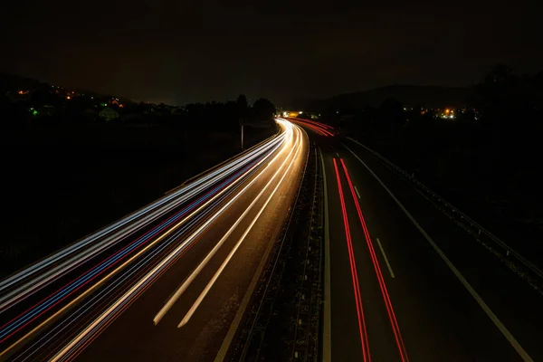 Tracce Luce Dell Automobile Autostrada Mattina Notte — Foto Stock