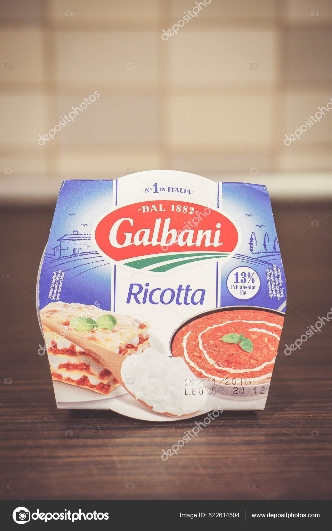 Poznan Poland Nov 2016 Italian Galbani Brand Ricotta Cheese Wooden.